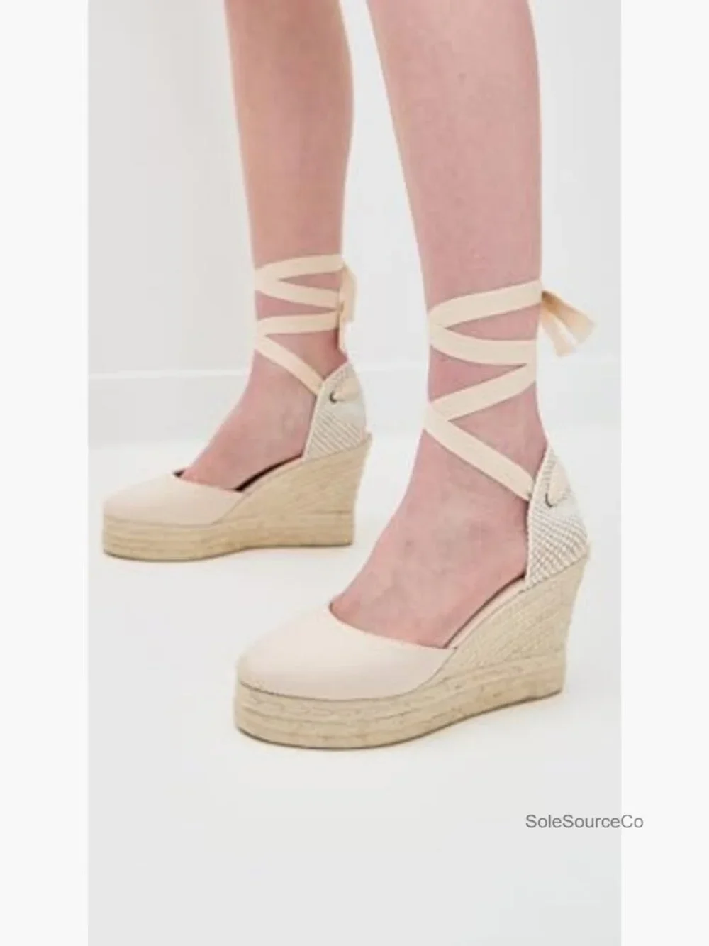 Women's Platform Wedge Espadrille Sandals Linen Jute Wraparound Ankle Strap
